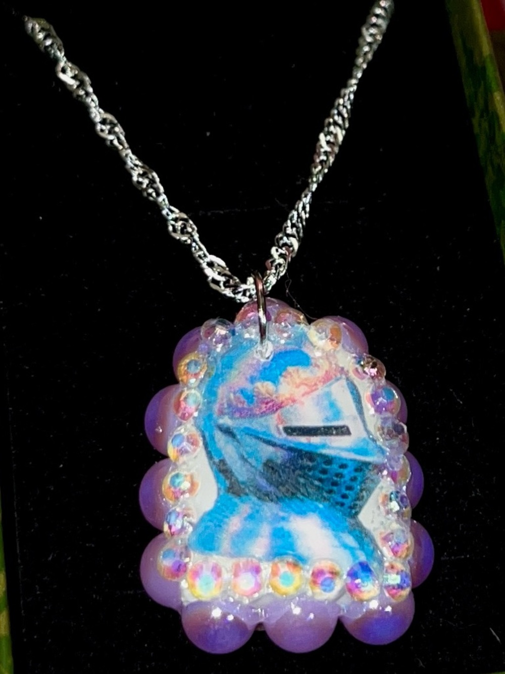 Handcrafted Lavender Iridescent Knight Pendant Necklace